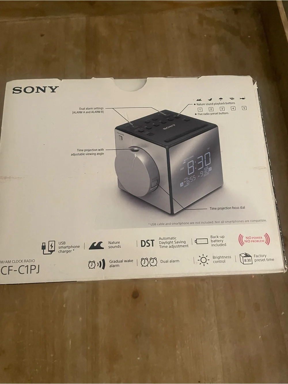 Sony Black ICF-C1PJ and Silver Cube Digital Clock Radio projector nature sounds